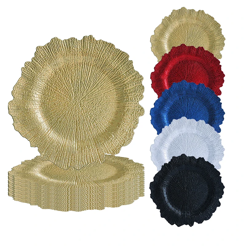 12pcs 12.6inch Reef Plastic Charger Plates Reusable and Shatter-Resistant Perfect for Wedding Party Christmas
