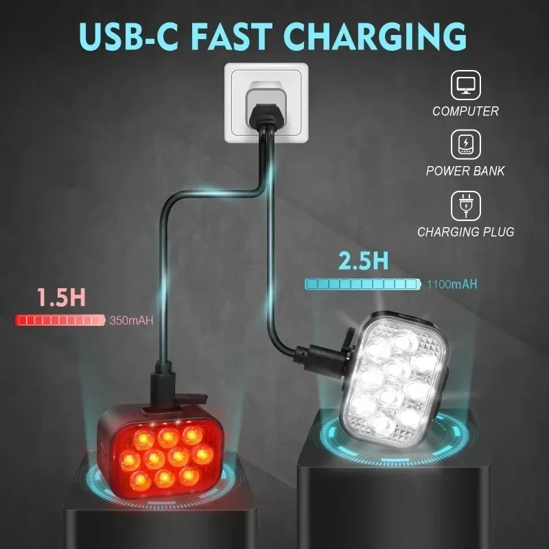 BUCKLOS Luce posteriore per bicicletta 1100mAh Luce per bici a LED IP65 Lampada per bici impermeabile Lampada per bici ricaricabile USB Accessori per biciclette - immagine 3