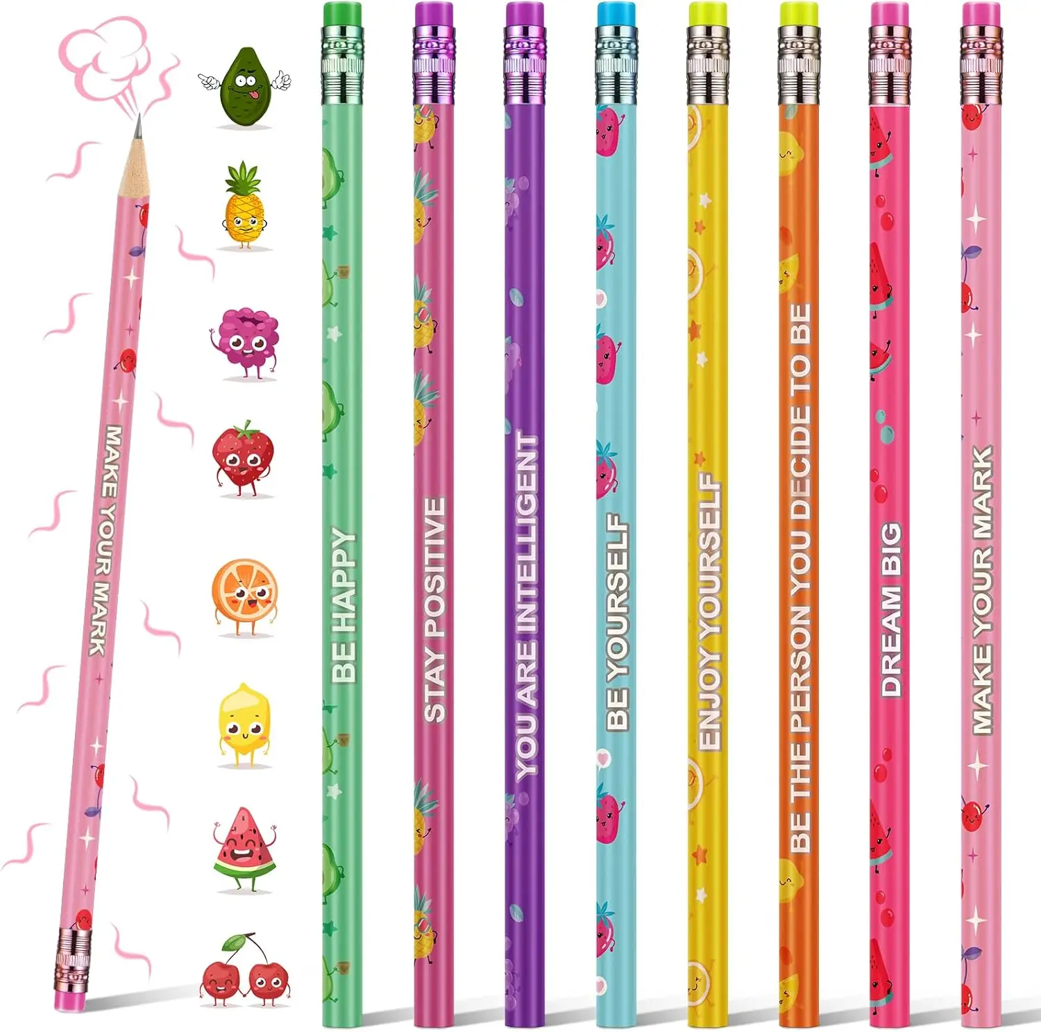 Scented Pencils for Kids Inspirational HB Pencils Erasers Cylinder Colorful Fun Wood Motivational Graphite 30 Pcs eraser pencil writing stationery drawing pencils