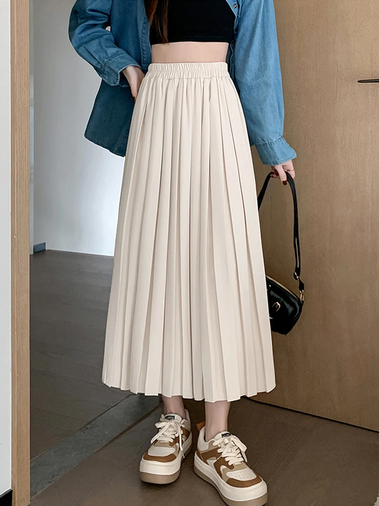Tigena Women Pleated Long Skirt 2023 Fall Winter Vintage Elegant Casual