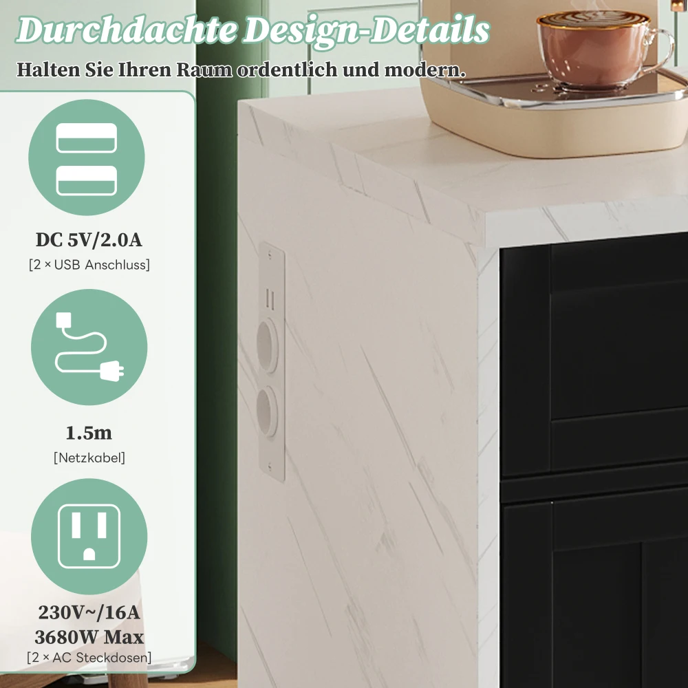 120 x 60 x 91 cm große Kücheninsel, mit Steckdosen und USB-Anschlüssen, 1,5 m langes Stromkabel, mit verstellbaren Einsätzen und Handtuchhalter, für Küchen – Detail 39