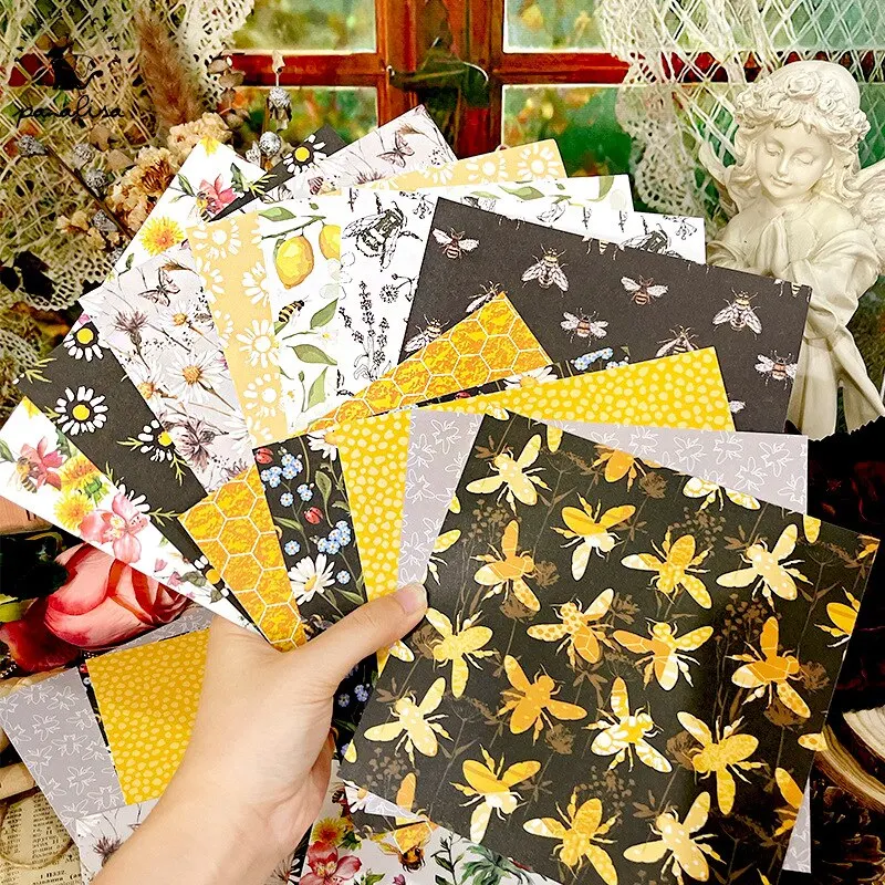 스크랩북 종이 패드, 6x6 인치 꿀벌 단면 데쿠 페이지, DIY 공예 저널링 용품, 선물 포장 앨범 장식 종이, 24 개