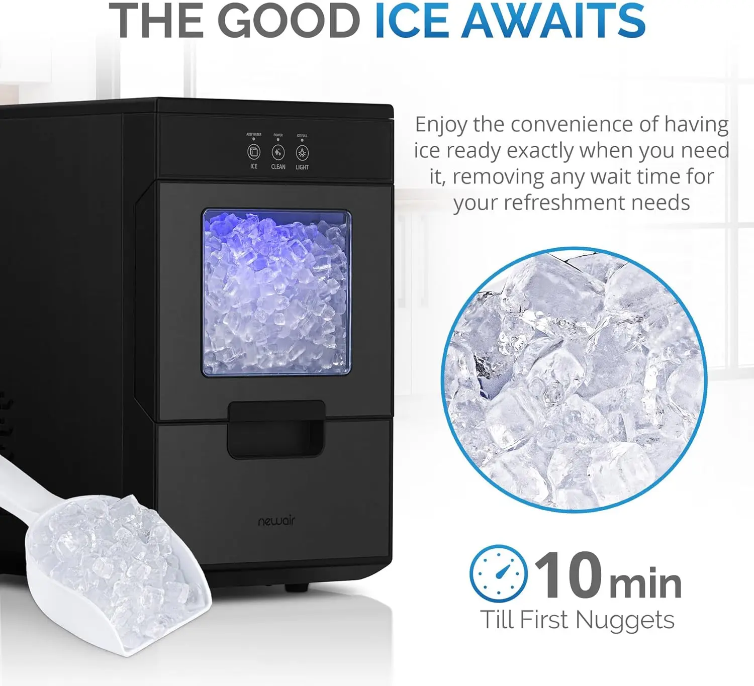 Nugget Ice Maker Countertop 44lbs/Day Countertop Sonic Ice Machine Self-Cleaning Refillable Water Tank Ideal for Home Office