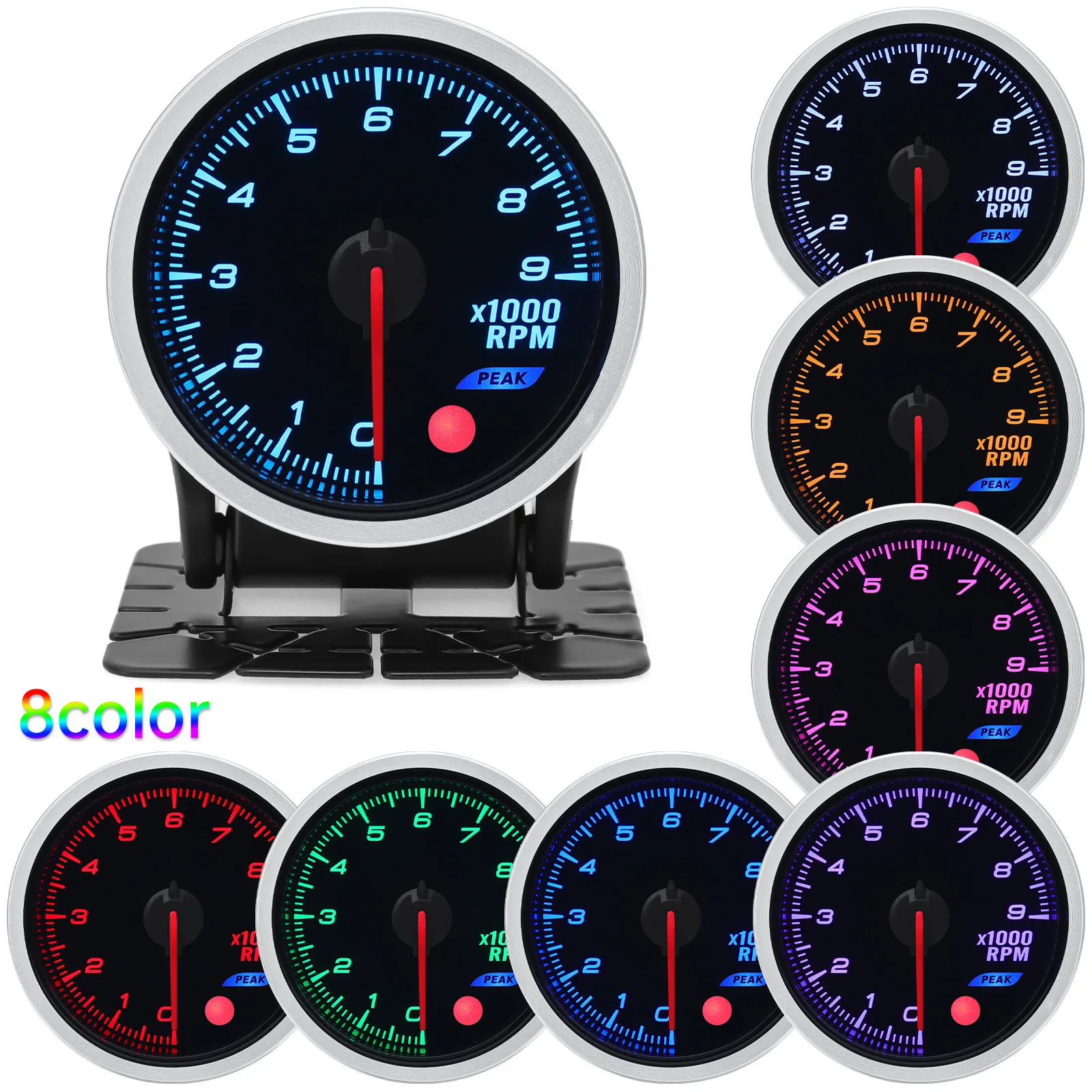 2" 52mm 8 Colors LED Dual Display Tachometer Turbo Boost Water Temp Oil Pressure Gauge Voltmeter Air fuel Ratio EGT Car Meter tachometer gauge engine tachometer tachometer meter