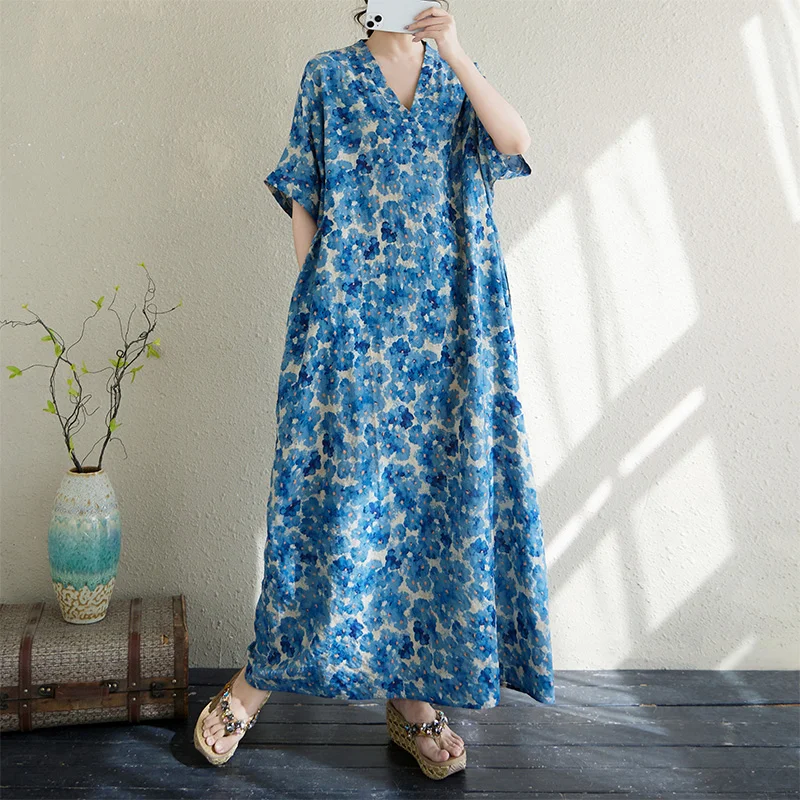 فستان صيفي THHONE نقشة V فضفاض