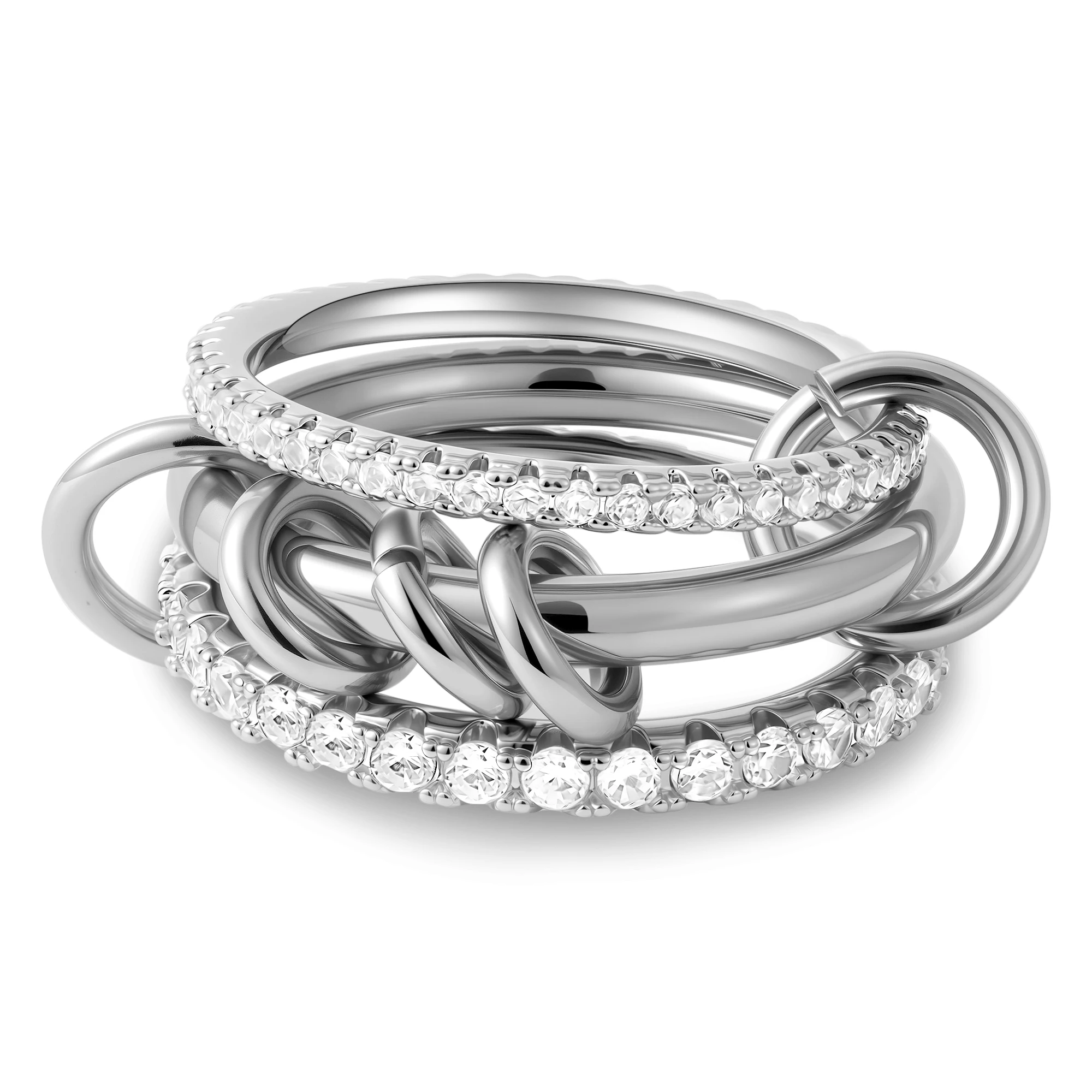 Anelli da dito impilabili a tre strati color argento per le donne Squisito anello di collegamento placcato oro con zirconi cubici Gioielli per feste - immagine 6