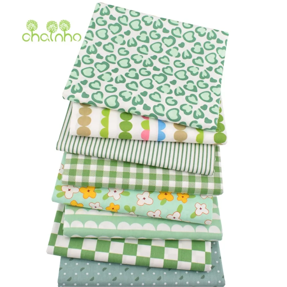 Chainho,Printed Twill Weave Cotton Fabric,Patchwork Cloth,DIY Sewing Quilting Material,Green Love Series,4 Specification,CC392