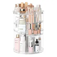 Rotating Makeup Organizer, Adjustable Layers Spinning Skincare Organizer, Cosmetic Display Case with Brush Holder Perfume Tray 1