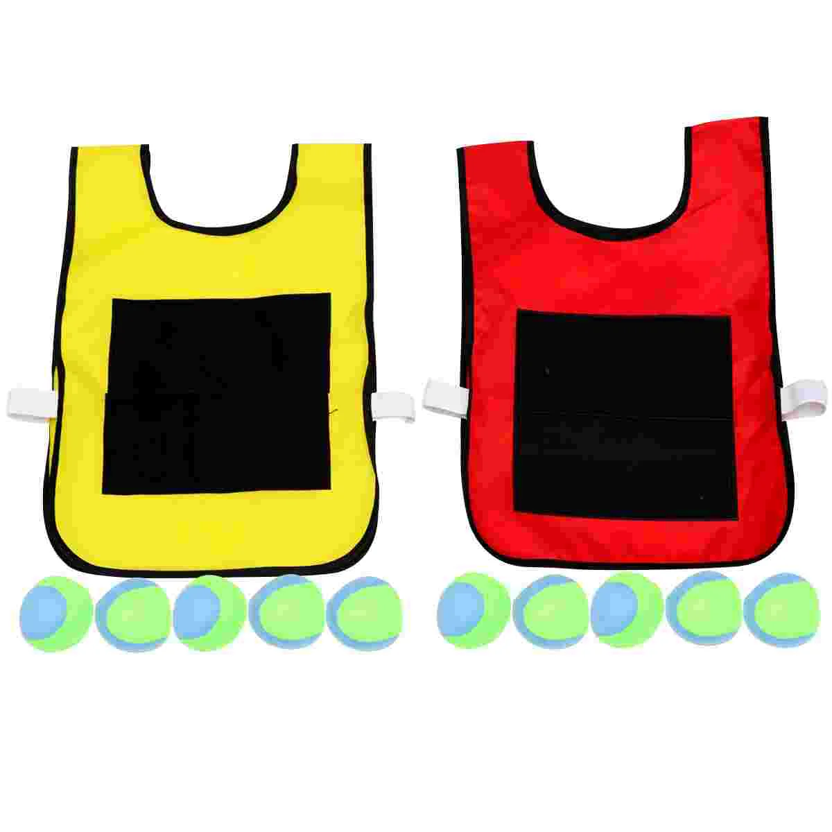 

1 Set Children Sticky Ball and Vest Game Props Sticky Ball Vest Group Plaything for Home School (Red, Yellow Vest and 10 Pcs