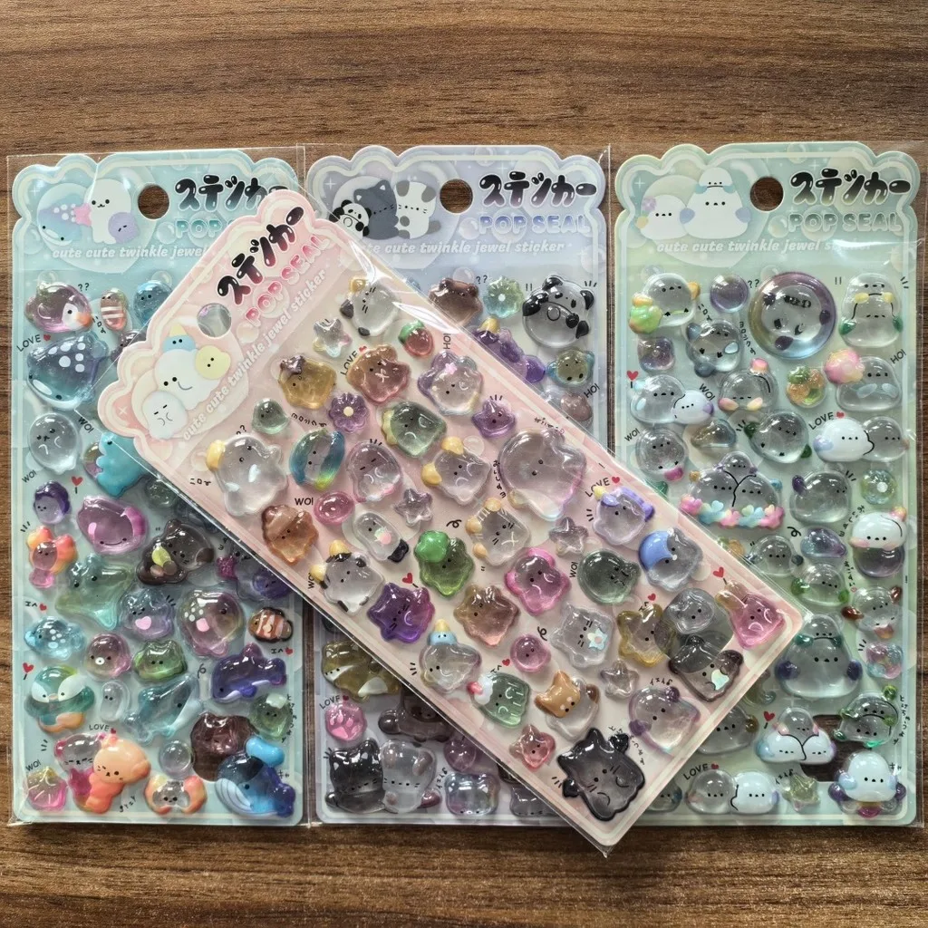 Kawaii 투명 동물 스티커 4Pcs 스크랩북 노트북 문구용 반짝이는 장식 스티커 LanLanStickersWorld Store