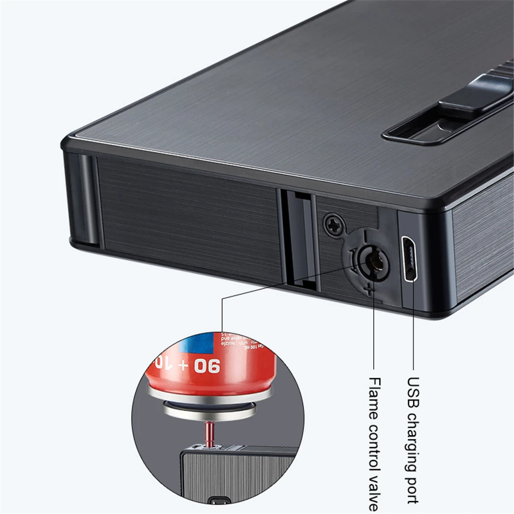 Cigarette Case With Lighter Jet Flame Lighter USB Metal Lighter Holds 20pcs 100mm Cigarettes Tobacco Storage Box Smoking Gadgets 5
