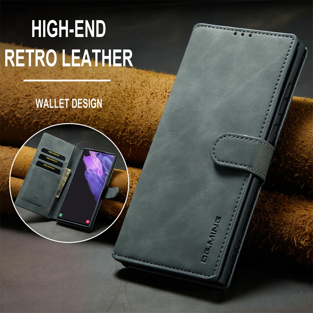 Luxury Retro Leather Wallet Case with Magnetic Clasp Flip Cover