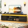 LED TV Stand for 85" TV, Modern Gaming Stand w/ Power Outlet, High Gloss Console Entertainment Center w/ Storage for Living Room 2