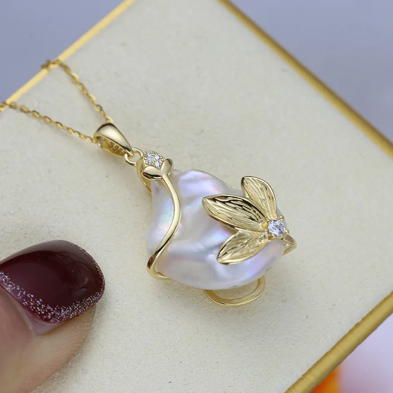 

MeiBaPJ Big Natural Baroque Pearl Fashion Flower Pendant Necklace 925 Sterling Silver Fine Wedding Jewelry for Women
