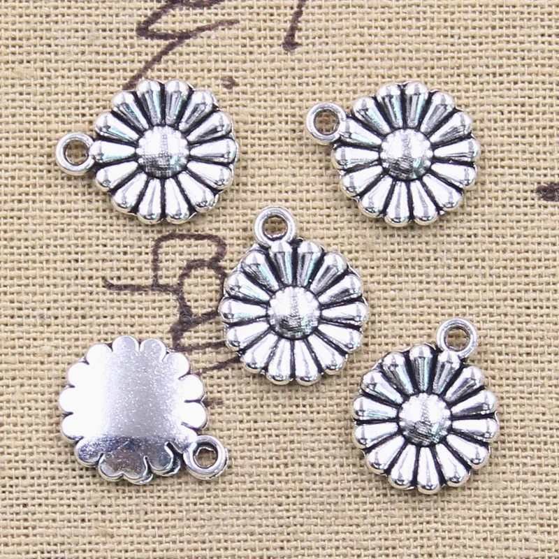 15pcs Charms Sunflower Flower 17x14mm Antique Silver Color Pendants Making Diy Handmade Tibetan