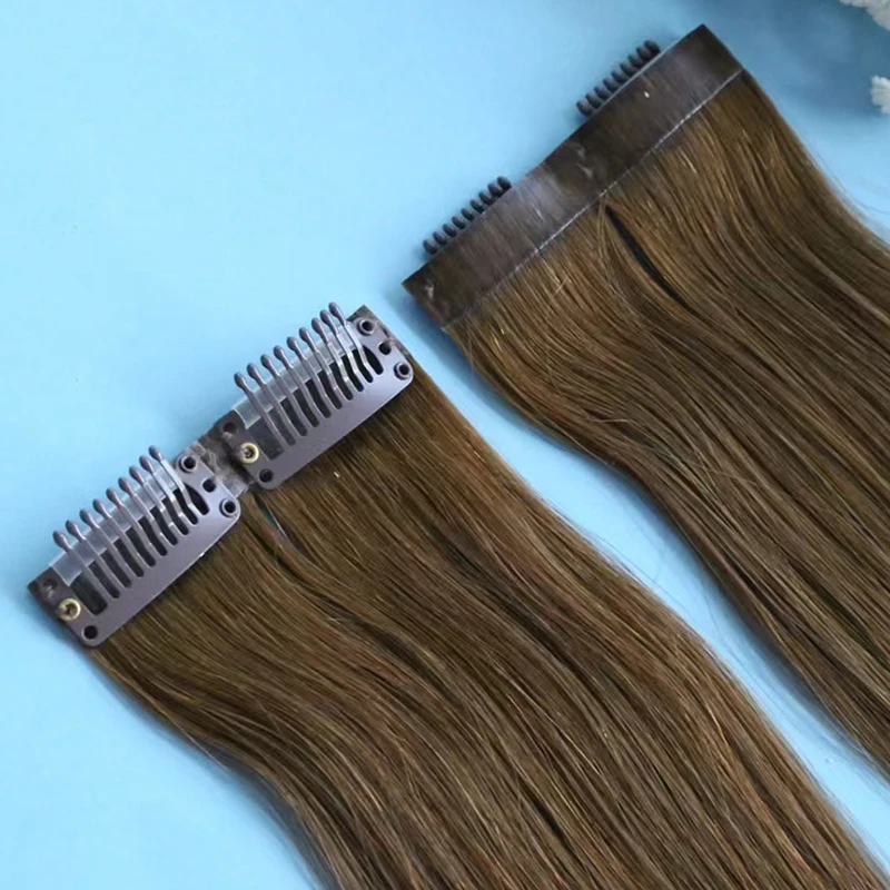 26inch Seamless PU Clip Ins Hair Extensions Straight Human Hair #60 Blonde Invisible Clip in Human Skin Weft 8pieces/Set