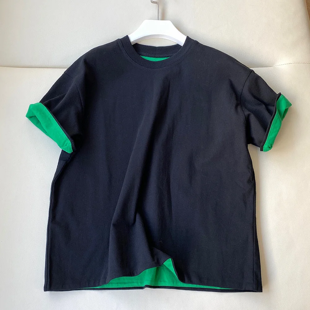 NIGO 남성용 더블 루즈 라운드 넥 반팔 티셔츠, 리버서블 반팔 티셔츠, 블랙 패션, nigo3672