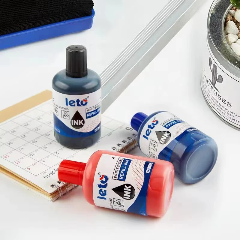 Set di ricarica per inchiostro per pennarelli per lavagna da 1 scatola da 100 ml - Confezione di colori assortiti di rosso blu nero verde - Compatibile con tutti i Whiteb cancellabili - immagine 2