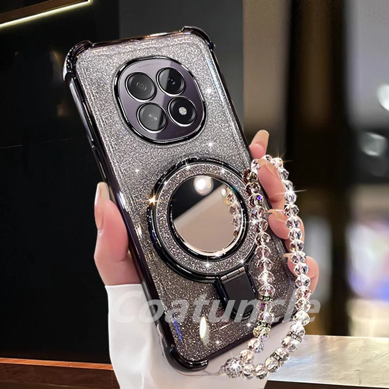 Glitter Plating Mirror Phone Case with Magnetic Holder and Bracelet Cover
