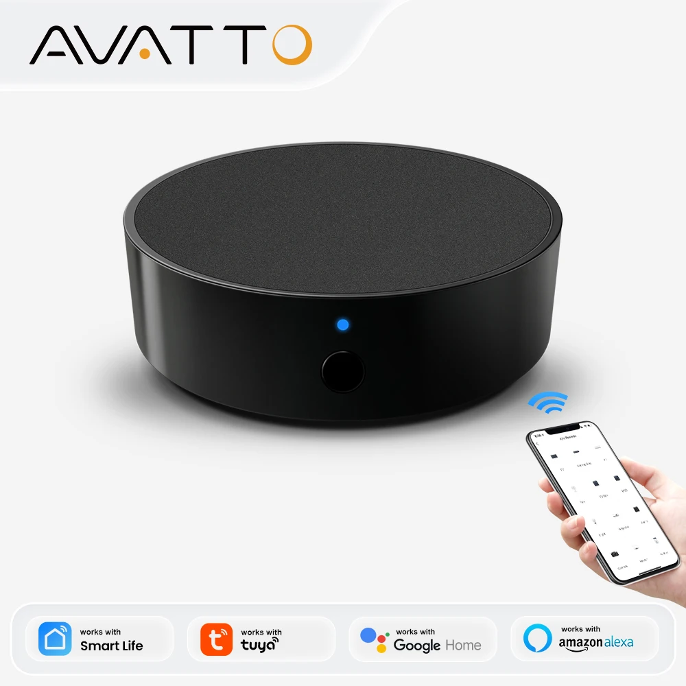 AVATTO Tuya WiFi IR 원격 에어컨 TV DVD AUD AC 범용 적외선 원격 제어는 Alexa, Google 홈과 함께 작동합니다.