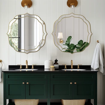 Large Wall Mirror Modern Decorative Mirror Flower Shaped Accent Mirror Beveled Golden Rim for Hallway Living Room Bedroom 4