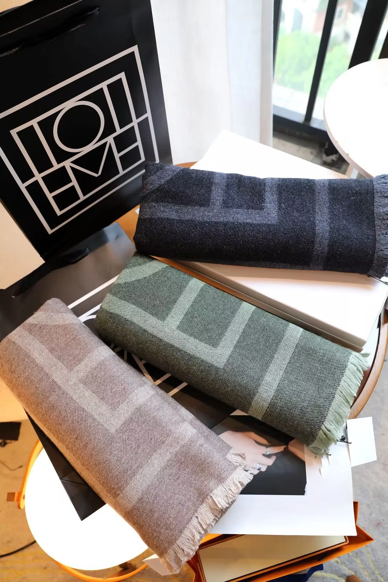 Cashmere Scarf Stripe Simple Design Women Men