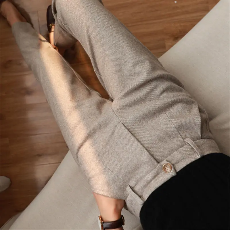 2023 Fashion Office Ladies High Waist Woolen Harem Pants Autumn Casual Suit Pants Winter Women's Loose Trousers Pencil Pants