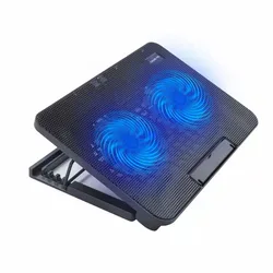 Premium Adjustable Laptop Cooling Pad with LED Lighting and Metal Mesh Design (Double fan)