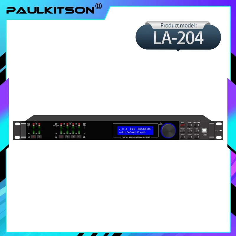 Paulkitson LA204 2 In 4 Out Professional Digital Audio Processor Speaker Management System With Fir Audio Processor 64Bit DSP