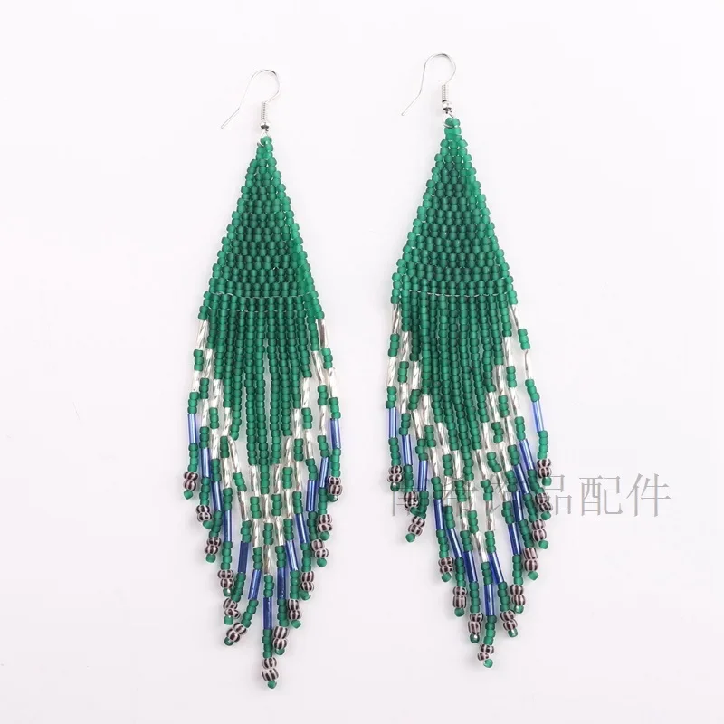 

Beaded earrings Tassels Solid colours Vintage Trendy Minimalist Versatile Bohemian Handwoven Alloy Rice Bead Earrings