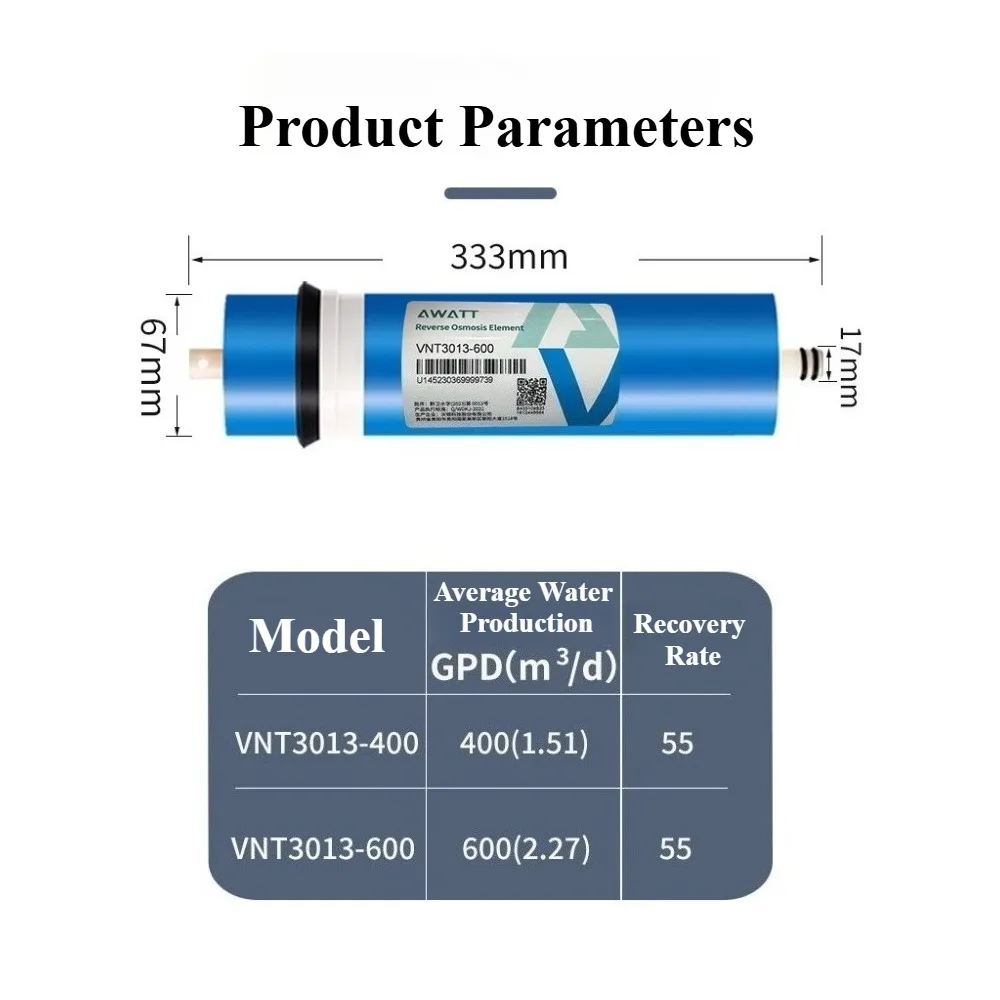 1pcs 600 Gpd RO 멤브레인 역삼투 정수 필터 VNT 3013-600 주방 정수기 교체 부품