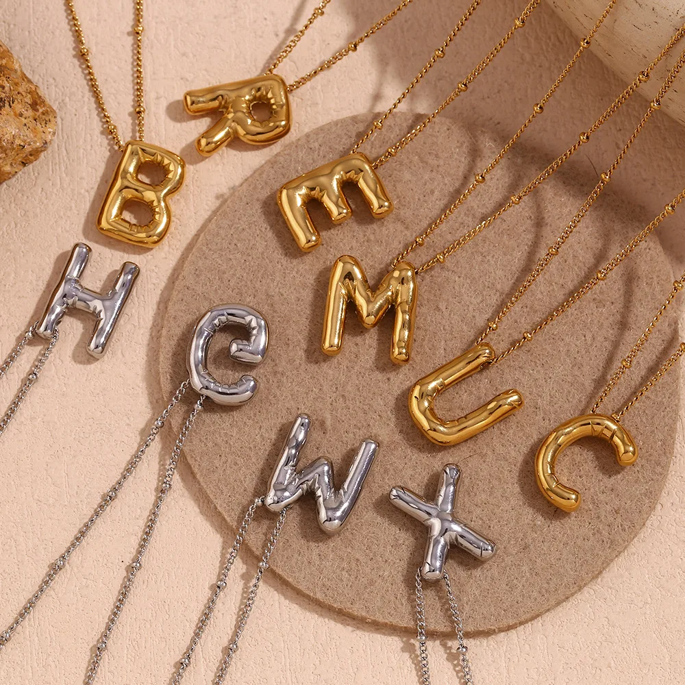 

Лидер продаж, индивидуальное ожерелье с буквами инициала пузыря, персонализированное ювелирное изделие из нержавеющей стали с покрытием из 18-каратного золота, праздничный подарок для женщин