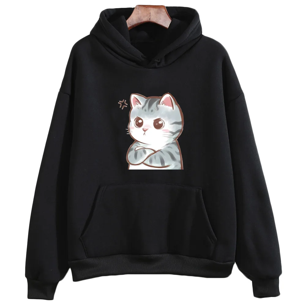 

Funny Cat Hoodie Kitty Graphic Sweatshirts Cute Cartoon Pateern Hoody High Quality Fleece Clothes Female Autumn Winter Sweatwear