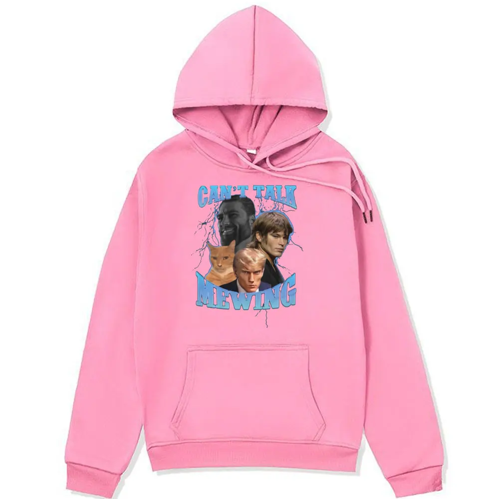 Can't Talk I'm Mewing Funny Cat Meme Print Hoodies Men Women Gothic Aesthetic Harajuku Sweatshirts Oversized Streetwear Pullover