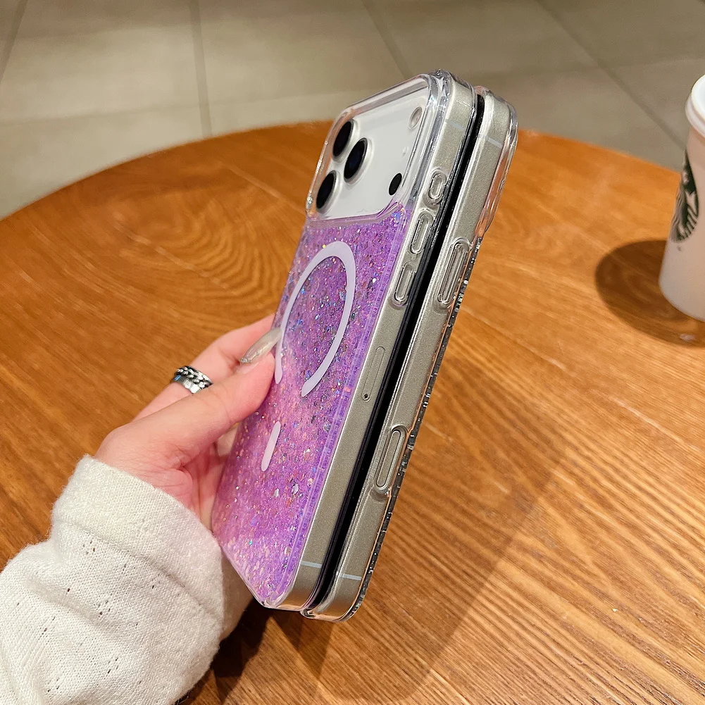 Shiny Glitter Drip Resin Phone Case with Built-in Magnetic Ring