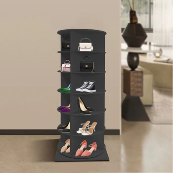 6-tier Rotating Shoe Rack Tower Black Home Handbag Storage Display Rack 3