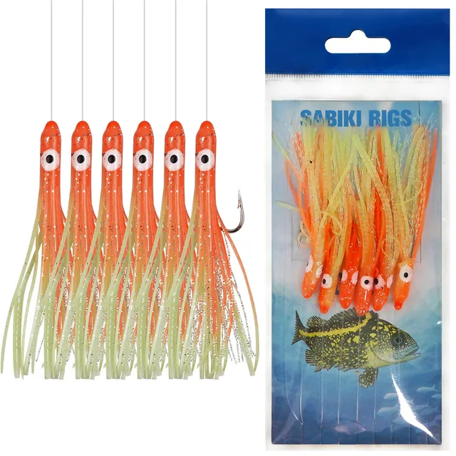 OCEAN CAT 10 Packs Feather Fish Skin 6 Hooks Fishing Rigs with String Hooks OceanCat 10Packs 6 Hook⁄Set Bait Rigs Saltwater, Dominican