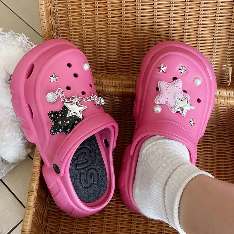 Baotou Women's Hole Shoes 2024 New Summer Outdoors Beach Slippers Thick Sole Anti Slip Baotou DIY Women's Hole Shoes Sandals