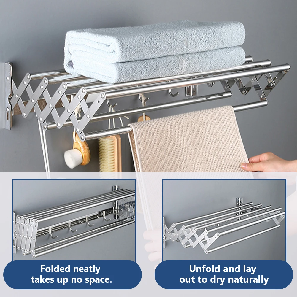 Wall Mounted Clothes Drying Rack Rustproof Retractable Collapsible Laundry Drying Rack Space-Saving Wall for Laundry