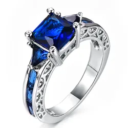 Elegant Crystal Pink Stone Ring in Silver - Luxury Women's Engagement Jewelry - 8 (Blue)