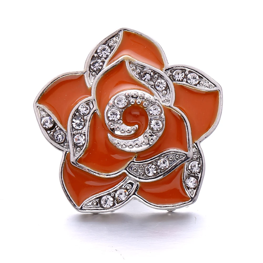 20pcs Snap Button Jewelry DIY Metal Orange Crystal Flower 18MM Snap Buttons Fit 18mm Snap Button Bracelet Necklace
