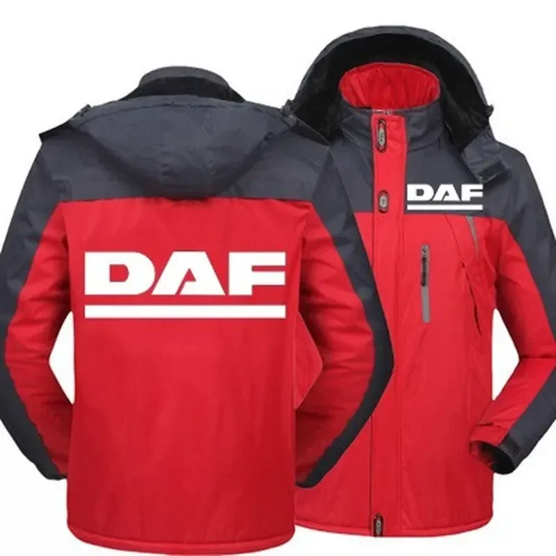 

2023 New Winter Men DAF Trucks Logo Jacket Thick Velvet Warm Coat Male Windproof Hooded Outwear Casual Mountaineering Overcoat