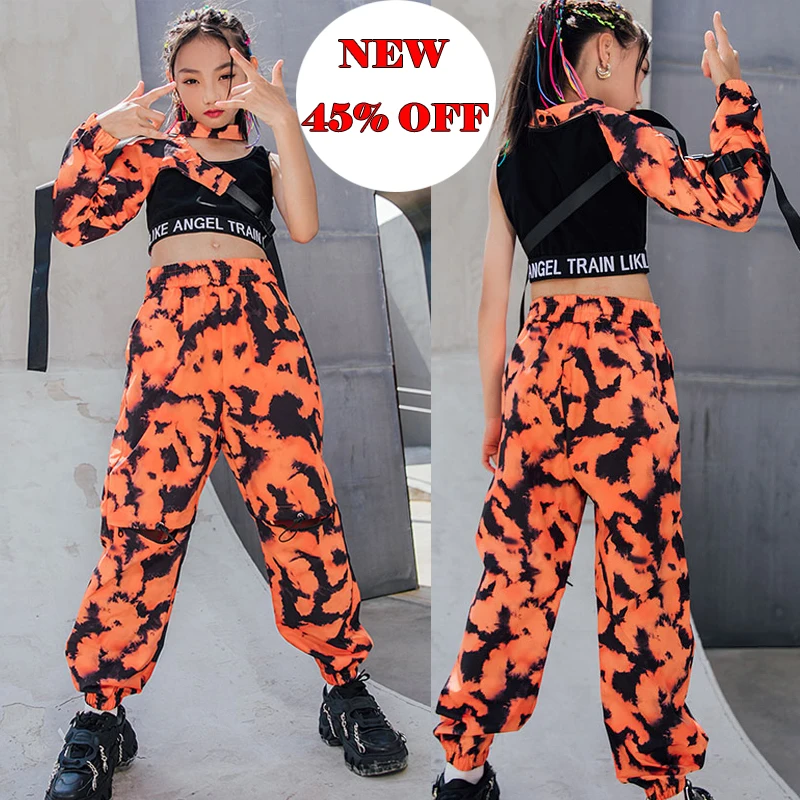 

2023 Jazz Dance Costumes For Girls Single Sleeve Top Hiphop Pants Suit Children Modern Dance Hip Hop Dance Rave Clothes DN8801