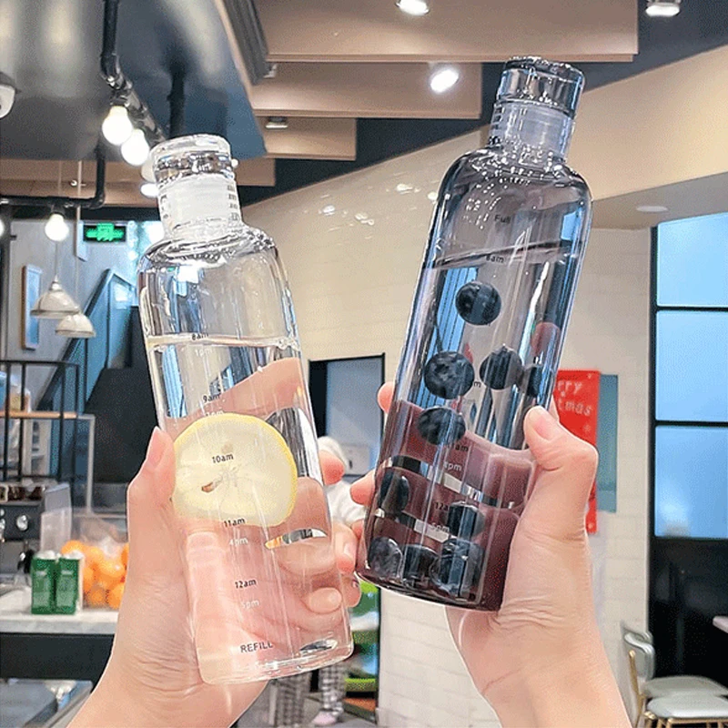 500/650ml Transparent Large Capacity Glass Bottle With Time Marker Cover  Water Drinks For Milk Juice Tea Coffee Simple Cup Sport - Water Bottles -  AliExpress