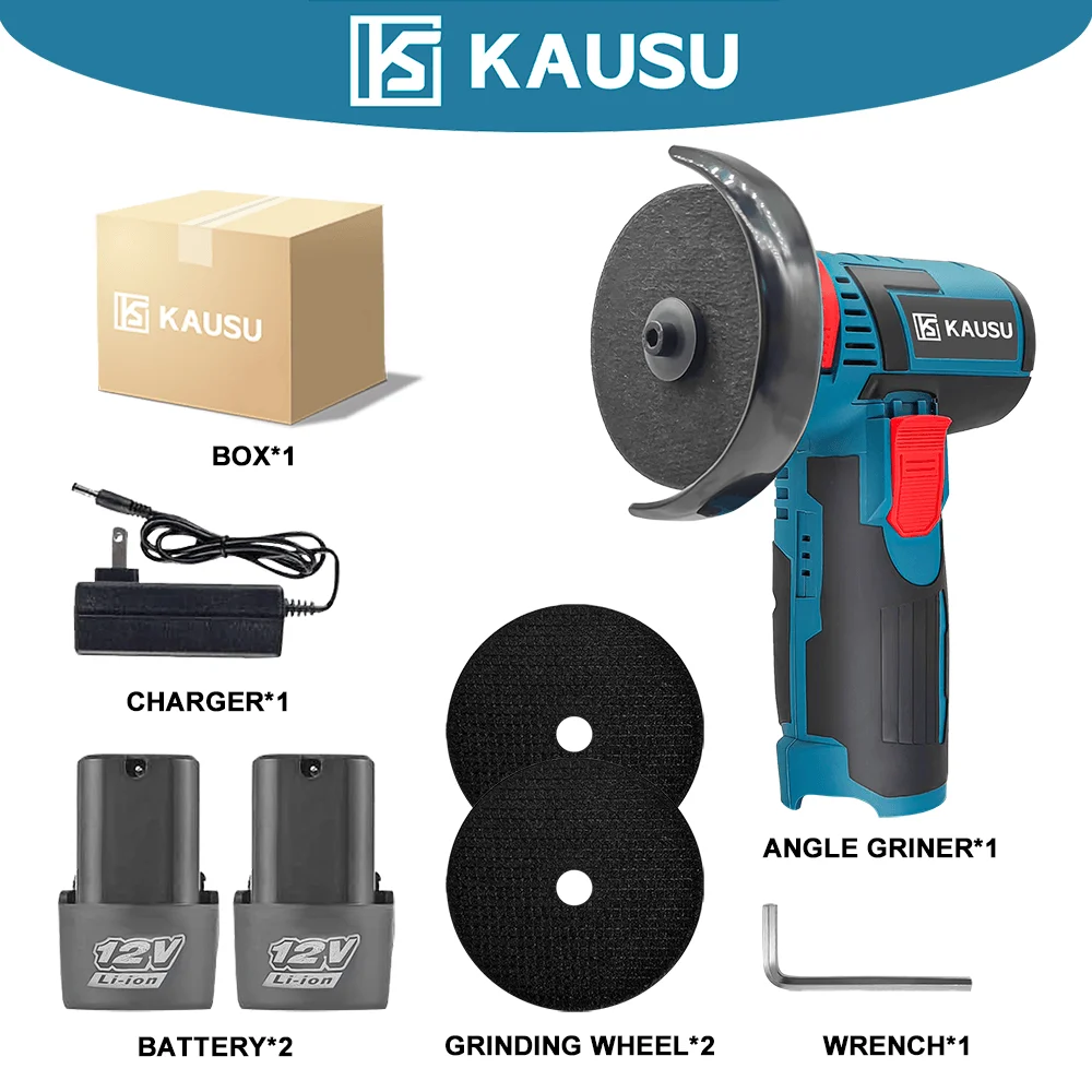 KAUSU Cordless Angle Grinder 3inch 12V M5 19000rpm Electric Grinding Cutter Ceramic Tile Stone Steel Cutting Polishing DIY Power Tool