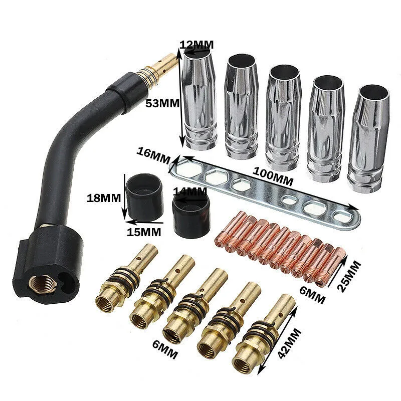 

24pcs 15AK MIG/MAG M6 0.8 Welding Torch Contact Tip Holder Gas Nozzle Wear Parts E-Cu M6 0.8mm Cylinder Welding Supplies