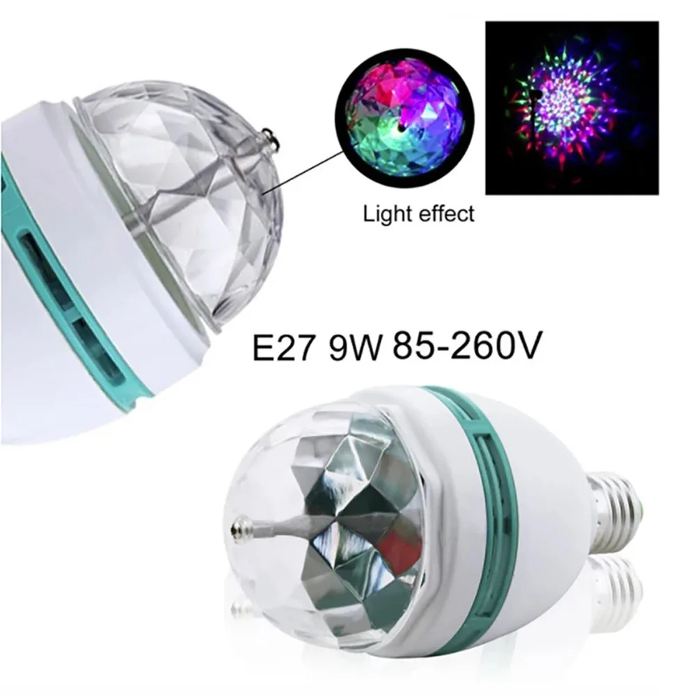LED Stage Light E27 LED RGB Lamp 9W 6W Bulb Magic Color Projector Auto Rotating Stage Light AC85-265V 220V 110V For Holiday Party Bar KTV Disco