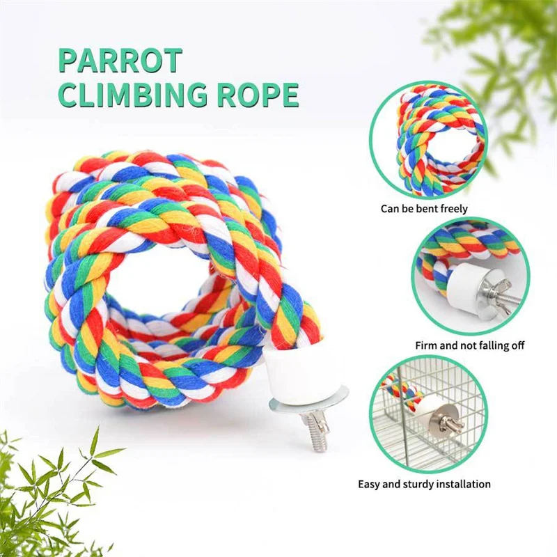 Colorful Parrot Rope Hanging Braided Budgie Bird Cage Cockatiel Toy Pet Stand Accessories Ladder Swing Supplies 40/60/80cm