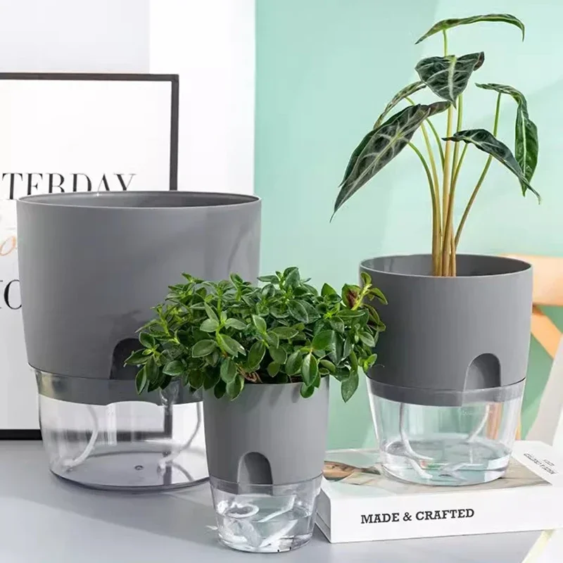 Transparent Self-Watering Hydroponic Flower Pot with Double-Layer Design and Cotton Rope System