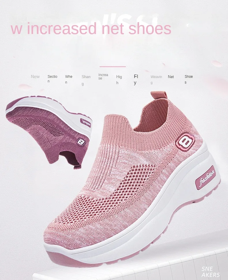 Women's Platform Sneaker 2026 Spring Breathable Mesh Slip-On Casual Workout Shoes Cushioned Sole Athletic Inspired Heels Comfort